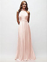 Front View Thumbnail - Blush High Neck Halter Backless Maxi Dress