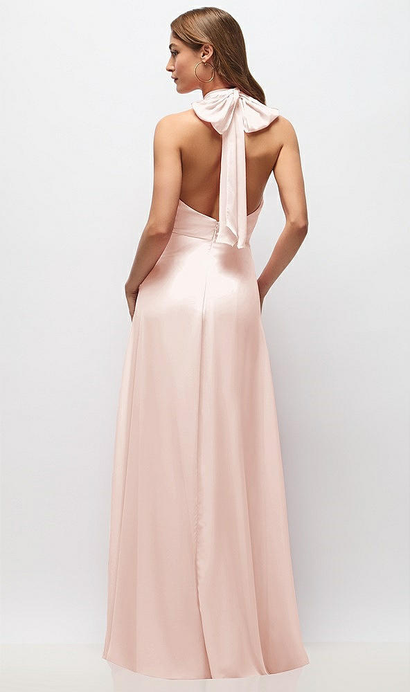 Back View - Blush High Neck Halter Backless Maxi Dress