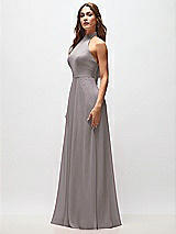 Side View Thumbnail - Cashmere Gray High Neck Halter Backless Maxi Dress
