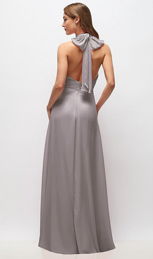 Back View - Cashmere Gray High Neck Halter Backless Maxi Dress