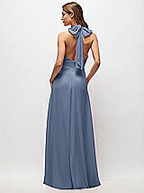 Rear View Thumbnail - Larkspur Blue High Neck Halter Backless Maxi Dress