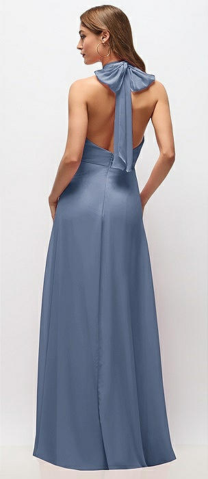 blue bow bridesmaid dress KissProm