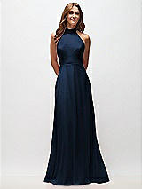 Front View Thumbnail - Midnight Navy High Neck Halter Backless Maxi Dress