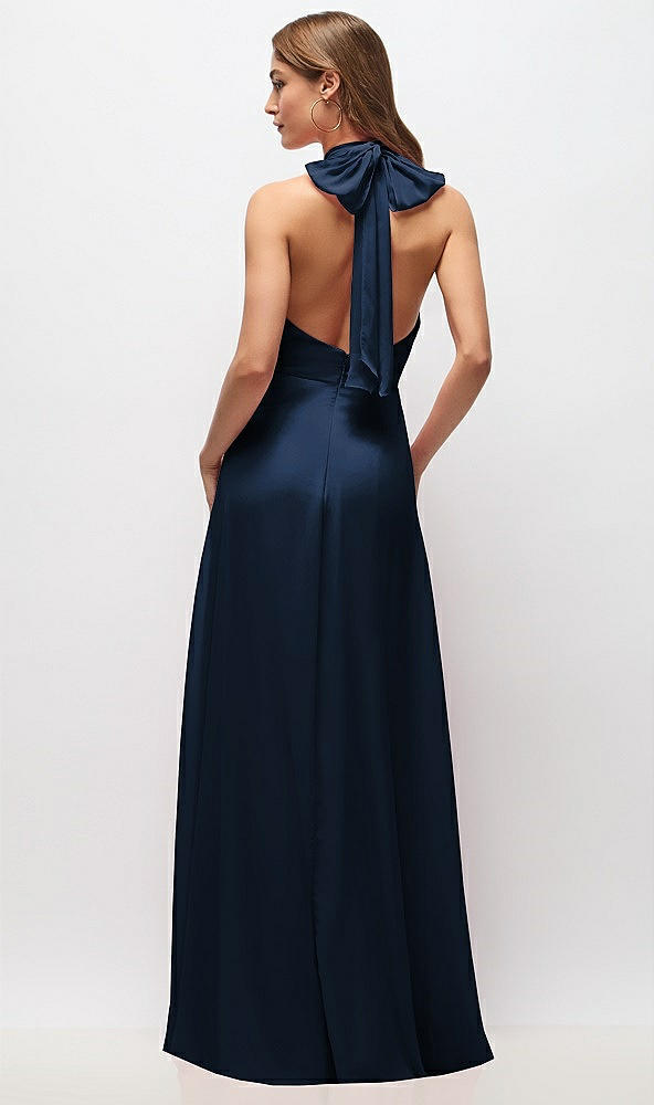 Back View - Midnight Navy High Neck Halter Backless Maxi Dress