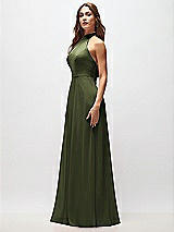 Side View Thumbnail - Olive Green High Neck Halter Backless Maxi Dress