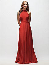 Front View Thumbnail - Poppy Red High Neck Halter Backless Maxi Dress