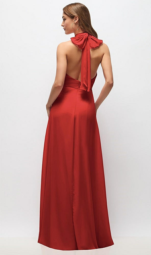 Back View - Poppy Red High Neck Halter Backless Maxi Dress