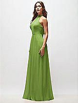 Side View Thumbnail - Peridot Green High Neck Halter Backless Maxi Dress