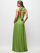 Rear View Thumbnail - Peridot Green High Neck Halter Backless Maxi Dress