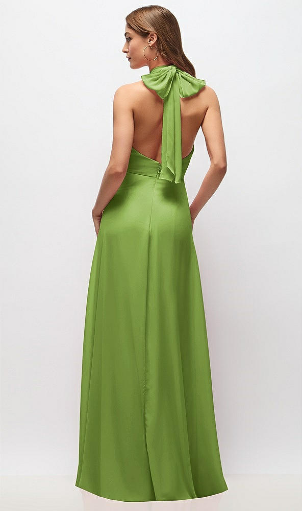 Back View - Peridot Green High Neck Halter Backless Maxi Dress