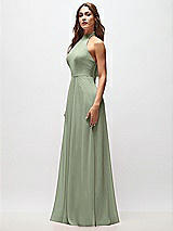 Side View Thumbnail - Sage High Neck Halter Backless Maxi Dress