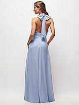Rear View Thumbnail - Sky Blue High Neck Halter Backless Maxi Dress
