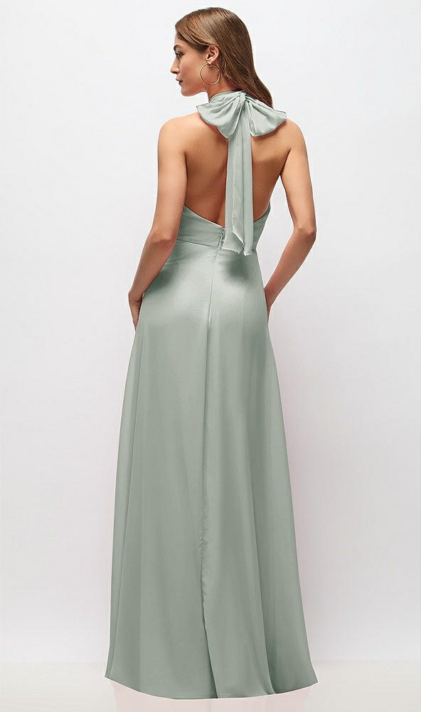 Back View - Willow Green High Neck Halter Backless Maxi Dress
