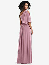 Rear View Thumbnail - Dusty Pink One-Shoulder Bell Sleeve Chiffon Maxi Dress