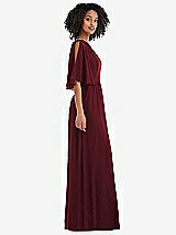 Side View Thumbnail - Cabernet One-Shoulder Bell Sleeve Chiffon Maxi Dress