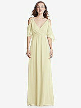 Front View Thumbnail - Butter Yellow Convertible Cold-Shoulder Draped Wrap Maxi Dress