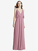 Alt View 3 Thumbnail - Dusty Pink Convertible Cold-Shoulder Draped Wrap Maxi Dress