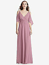 Front View Thumbnail - Dusty Pink Convertible Cold-Shoulder Draped Wrap Maxi Dress