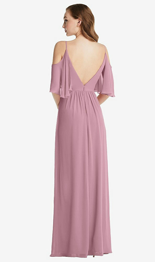 Back View - Dusty Pink Convertible Cold-Shoulder Draped Wrap Maxi Dress