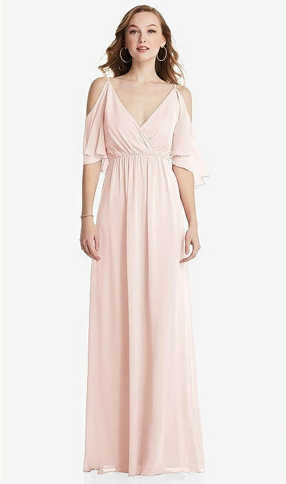 Convertible Cold-shoulder Draped Wrap Maxi Bridesmaid Dress In Blush | The Dessy Group Convertible Cold-shoulder Draped Wrap Maxi Bridesmaid Dress In Blush | The Dessy Group