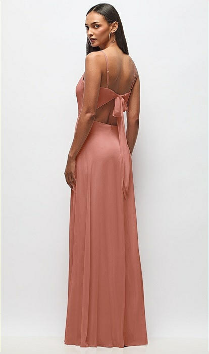 strapless open back dress Abbey Lace-Up Slit A-Line Satin Formal Dress main image 1