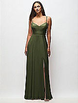 Front View Thumbnail - Olive Green Tie-Back Cutout Maxi Dress with Front Slit