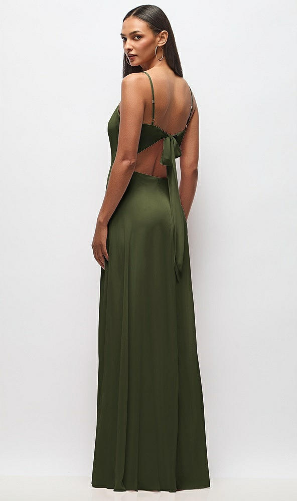 Back View - Olive Green Tie-Back Cutout Maxi Dress with Front Slit