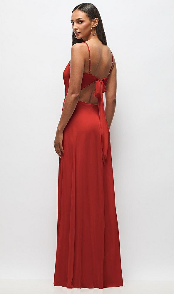 Back View - Poppy Red Tie-Back Cutout Maxi Dress with Front Slit
