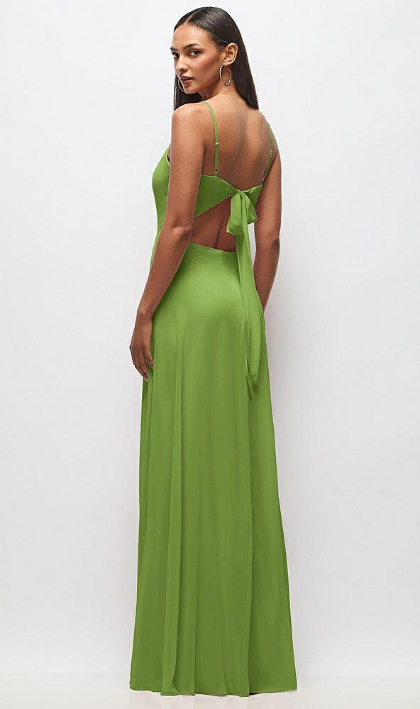 Back View - Peridot Green Tie-Back Cutout Maxi Dress with Front Slit