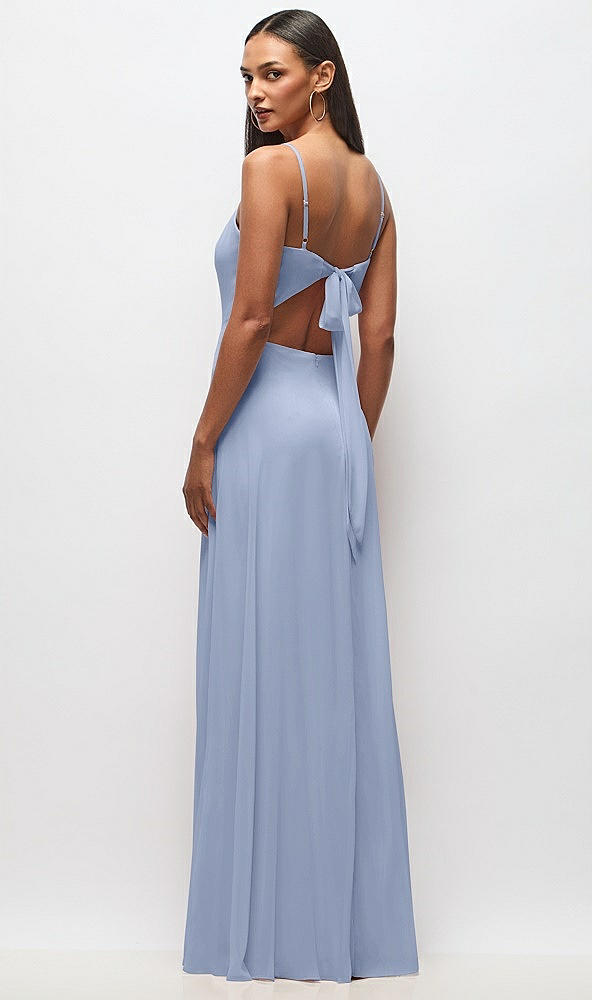 Back View - Sky Blue Tie-Back Cutout Maxi Dress with Front Slit