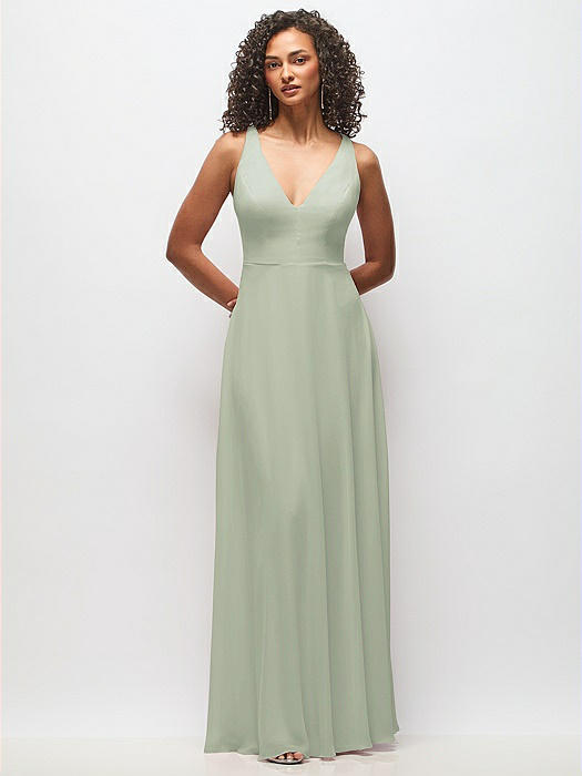 Deep V-Neck Chiffon Maxi Dress