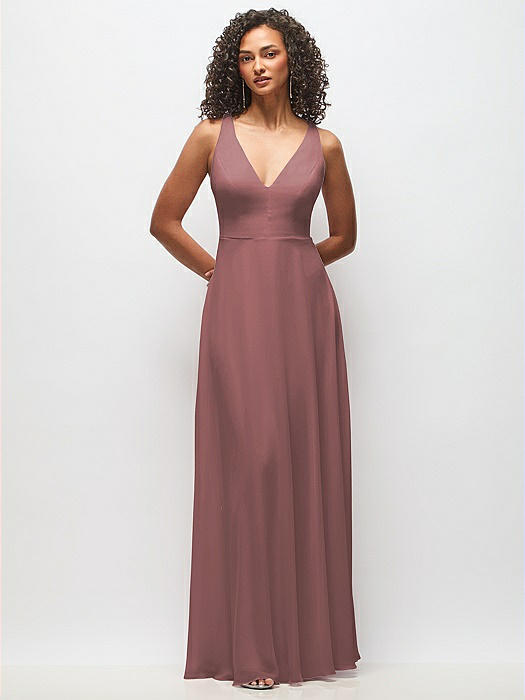 Deep V-Neck Chiffon Maxi Dress