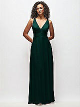 Front View Thumbnail - Evergreen Deep V-Neck Chiffon Maxi Dress