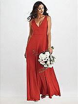 Alt View 1 Thumbnail - Poppy Red Deep V-Neck Chiffon Maxi Dress