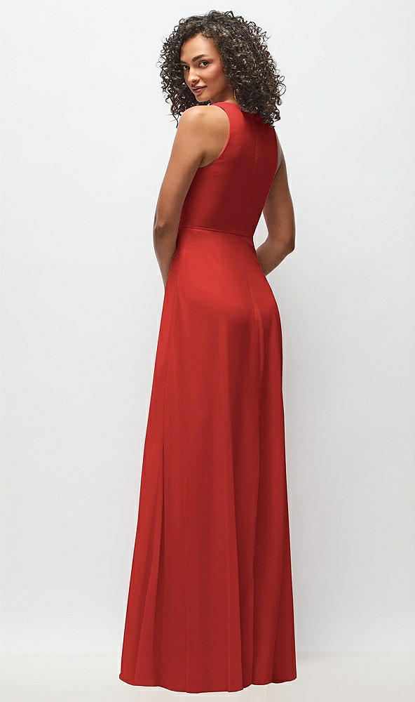 Back View - Poppy Red Deep V-Neck Chiffon Maxi Dress