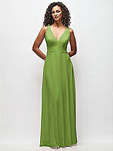Front View Thumbnail - Peridot Green Deep V-Neck Chiffon Maxi Dress