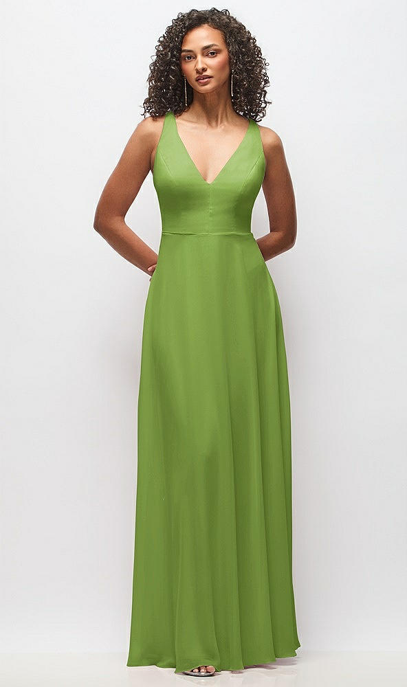 Front View - Peridot Green Deep V-Neck Chiffon Maxi Dress
