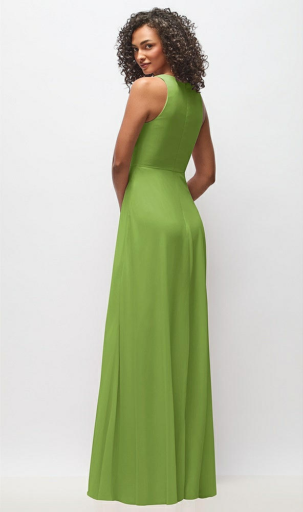 Back View - Peridot Green Deep V-Neck Chiffon Maxi Dress