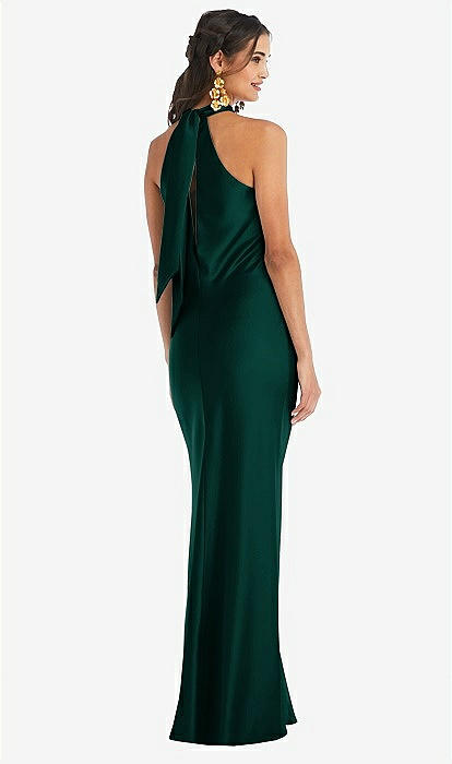 slim fit dress slacks Draped Collar Backless Belted Satin Halter Dress 12 main image 0