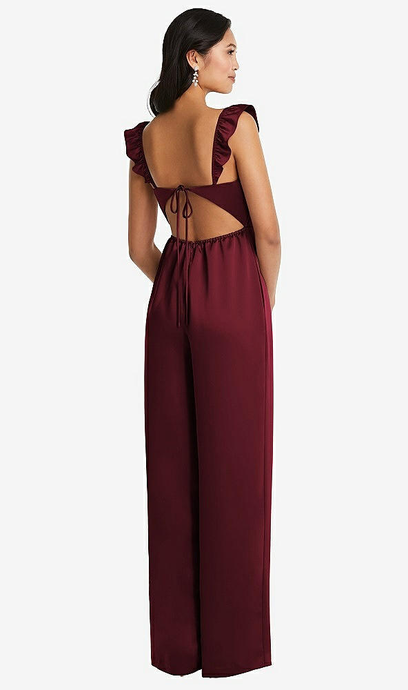Back View - Cabernet Ruffled Sleeve Tie-Back Jumpsuit with Pockets