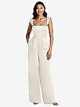 Alt View 1 Thumbnail - Ivory Ruffled Sleeve Tie-Back Jumpsuit with Pockets
