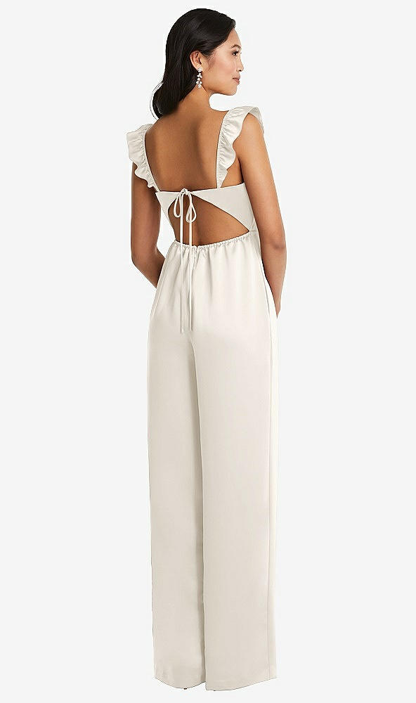Back View - Ivory Ruffled Sleeve Tie-Back Jumpsuit with Pockets