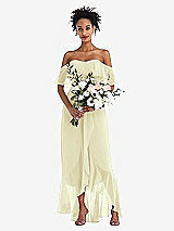Alt View 2 Thumbnail - Butter Yellow Off-the-Shoulder Ruffled High Low Maxi Dress