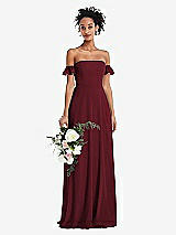Alt View 1 Thumbnail - Cabernet Off-the-Shoulder Ruffle Cuff Sleeve Chiffon Maxi Dress