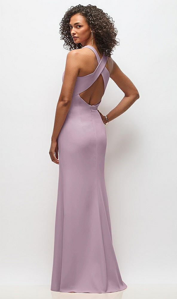 Back View - Suede Rose Criss-Cross Cutout Back Maxi Dress with Front Slit