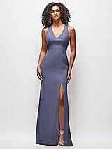 Front View Thumbnail - French Blue Criss-Cross Cutout Back Maxi Dress with Front Slit