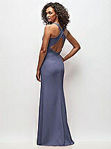 Rear View Thumbnail - French Blue Criss-Cross Cutout Back Maxi Dress with Front Slit