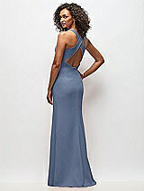 Rear View Thumbnail - Larkspur Blue Criss-Cross Cutout Back Maxi Dress with Front Slit