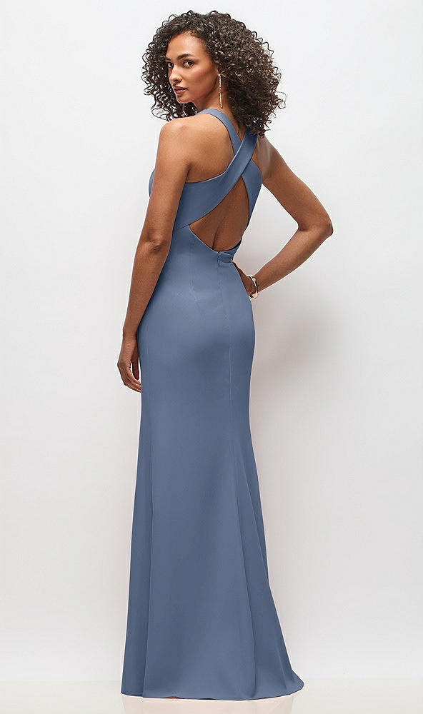 Back View - Larkspur Blue Criss-Cross Cutout Back Maxi Dress with Front Slit