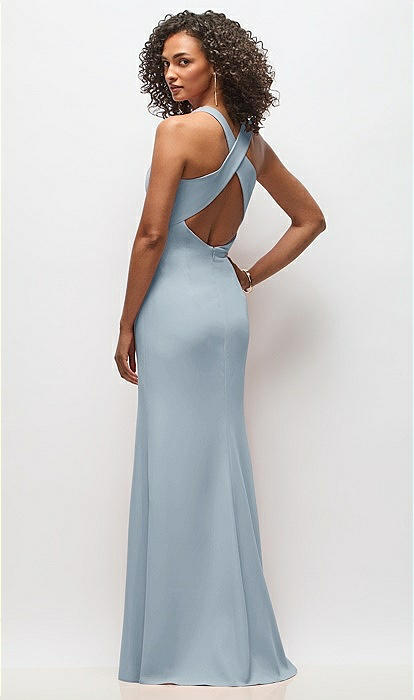white christmas dresses Red Cowl Neck Criss-Cross Back Fit Flare Prom Evening Dress